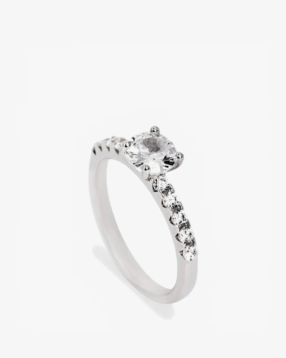Lineargent silver solitaire ring with cubic zirconia and adamantine quartz Maat 54