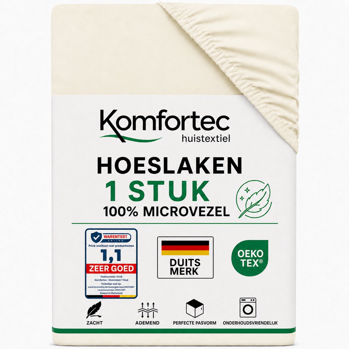 Komfortec Hoeslaken 140x200 cm - tot 30cm Matrashoogte - Rondom Elastiek - Ecru