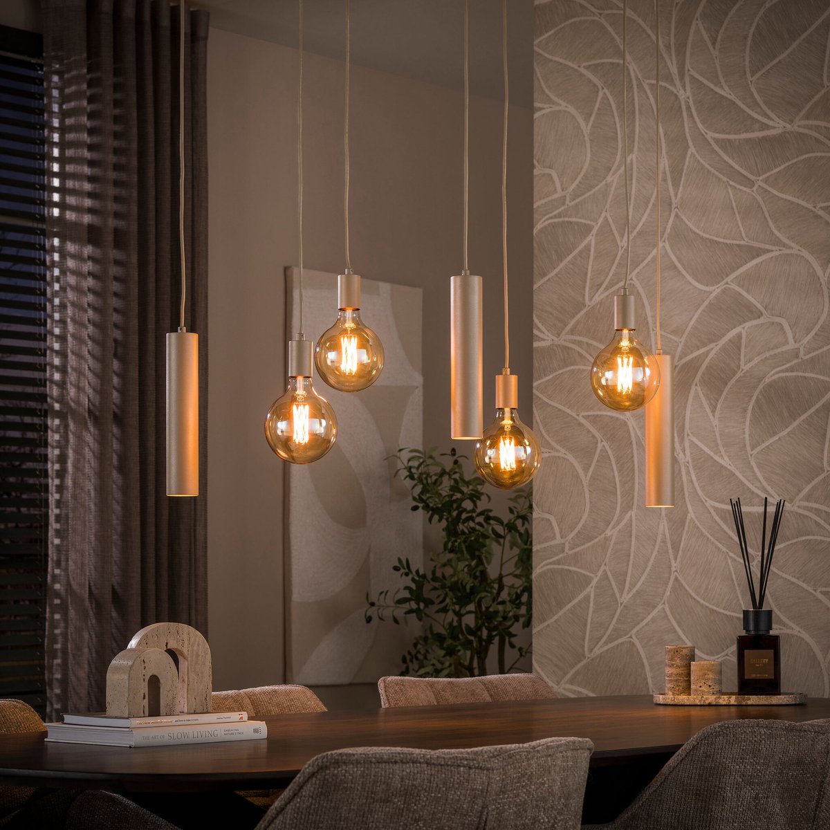 PS-Collection Hanglamp Beige Metaal Cilinder 7-lichts - Senso - hanglampen eetkamer, hanglamp zwart, hanglampen woonkamer, hanglamp slaapkamer, hanglamp kinderkamer, hanglamp rotan, hanglamp hout, hanglamp industrieel