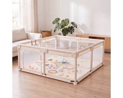 NUANUA Grondbox XL - 150 x 180 cm Baby Park - Kinderbox met Foam Speelmat - Speelbox en Accessoires - Playpen voor Baby - Parc Bebe en Kruipbox - Grondpark Beige