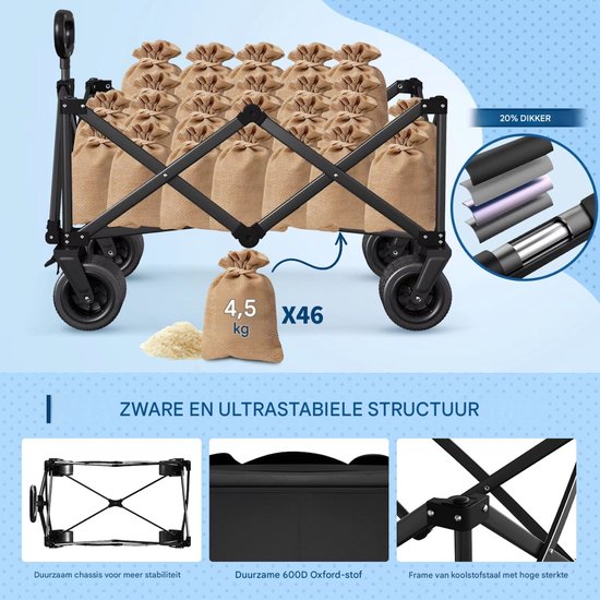 Opvouwbare Bolderkar - Met Grote Wielen en Verstelbare Handgreep - voor camping en tuin - Zwart 600D Oxford Stof - Rood van Opvouwbare Bolderkar — afbeelding 4