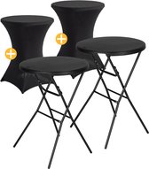 Tristar Table haute - Table de bar - Lot de 2 - 80x110 cm - Pliable - Cadre métallique - Avec 2 jupes de table - Noir - TA-0877