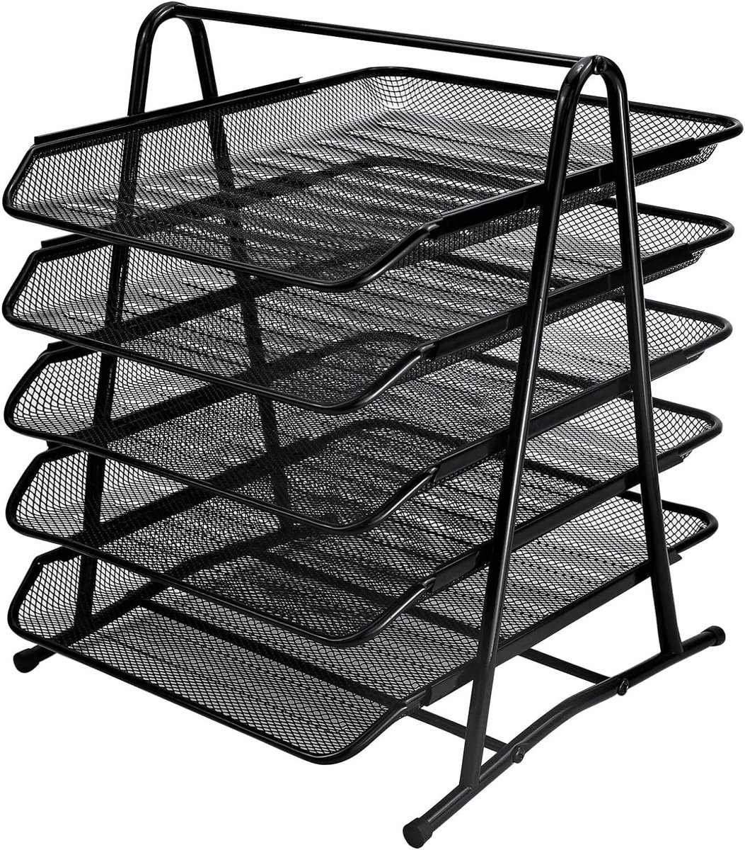 Archiefbak - Brievenbak - 5 vakken - Bureau-organizer van gaas - Postorganizer - Dossierhouder - Bureau-organizer - Metaal - Zwart