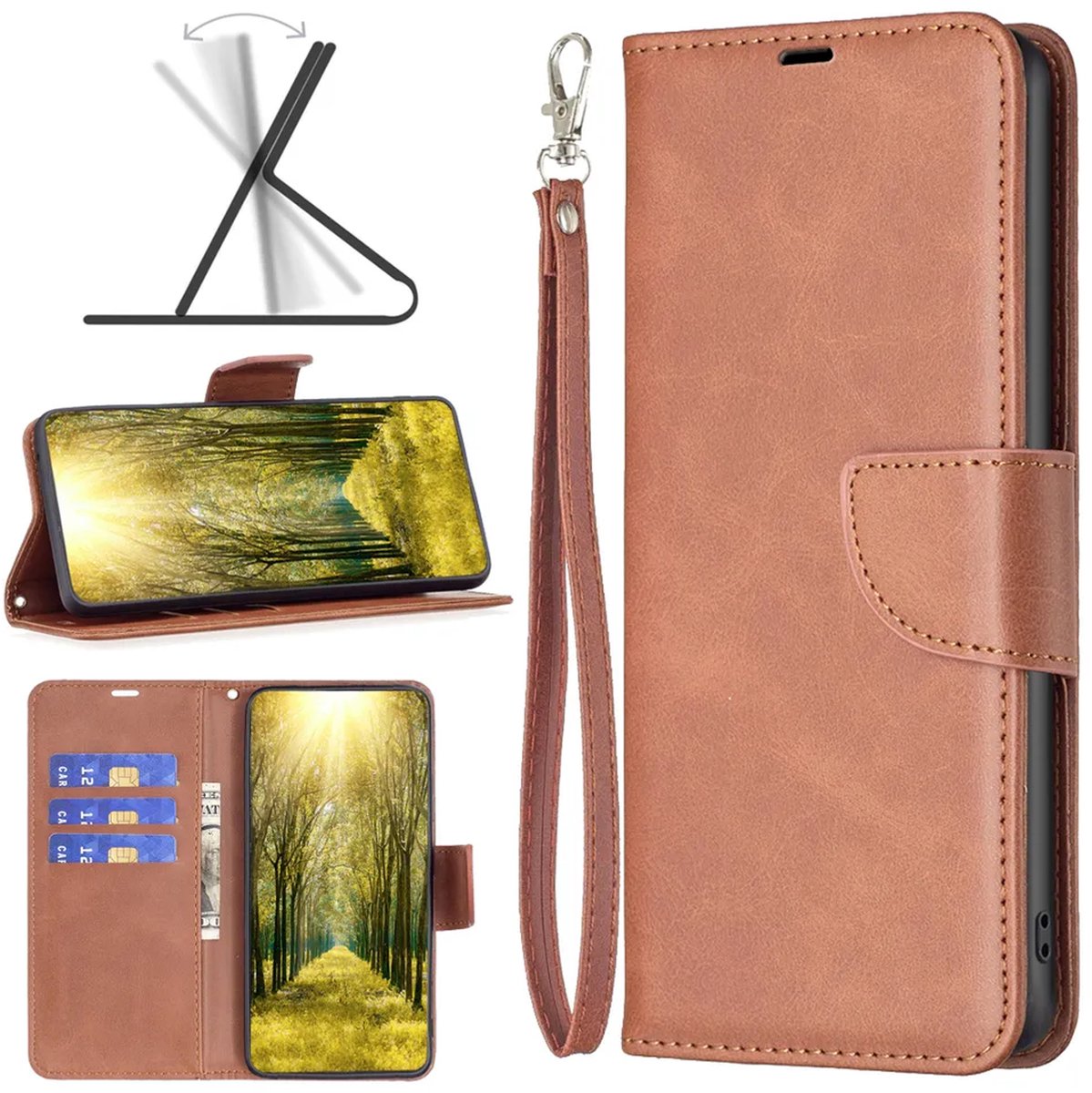 MobyDefend Hoesje - Geschikt voor Motorola Moto G37 / G37 Power / G47 - Wallet Book Case Met Koord - Bruin