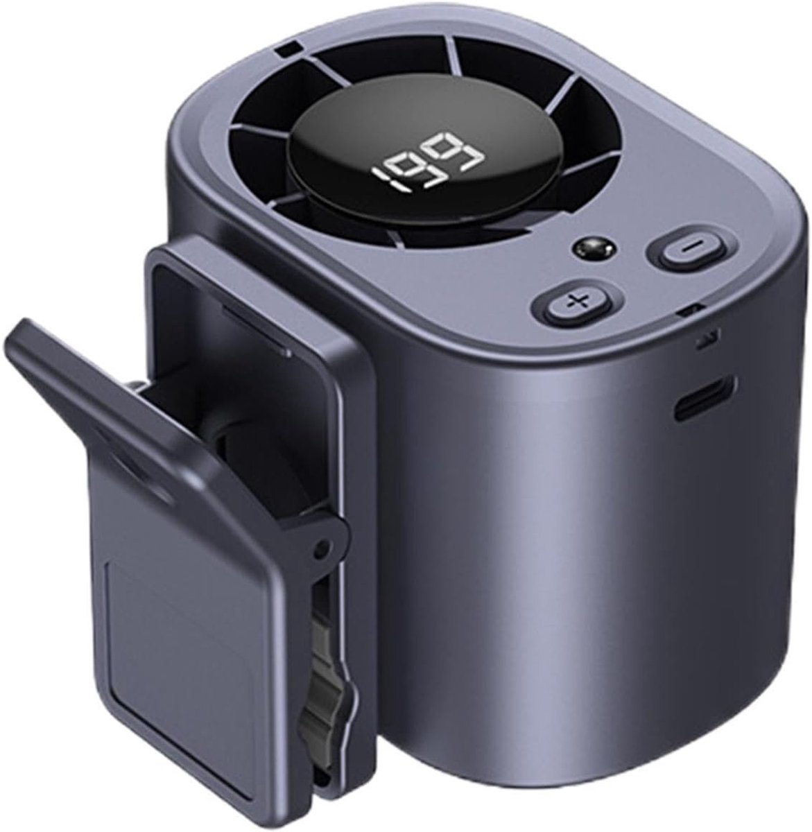 Handventilator - 360° koeling rondom - Met digitaal display - Clipventilator - Camping/Auto/Kantoor/Buiten - Zomer - Strand/Camping - Grijs - Mini-1 stuk