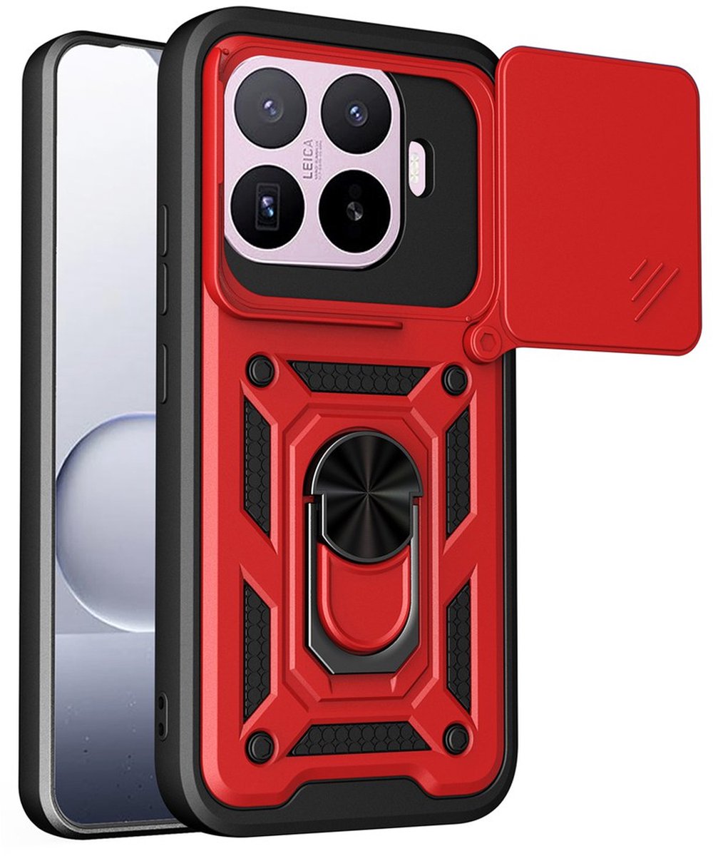 MobyDefend Hoesje - Geschikt voor Xiaomi 17T Pro - Pantsercase Met Draaibare Ring - Rood