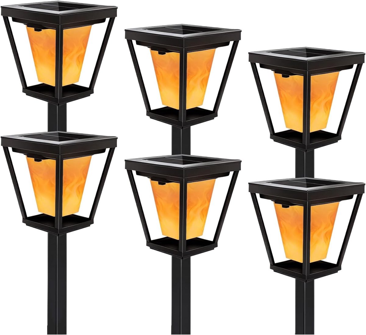 Set van 6 Zonne-energie Lampen voor Buiten - IP65 Waterdicht - Flikkerend Vlameffect - Grondpen voor Tuinpad - Voor Terras en Oprit