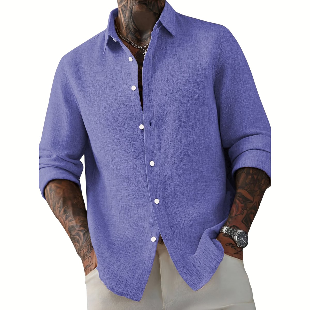 Currero Linnen Blouse Heren T Shirt Polo Overhemd Shirt Zomer Ibiza Stijl Lichtpaars