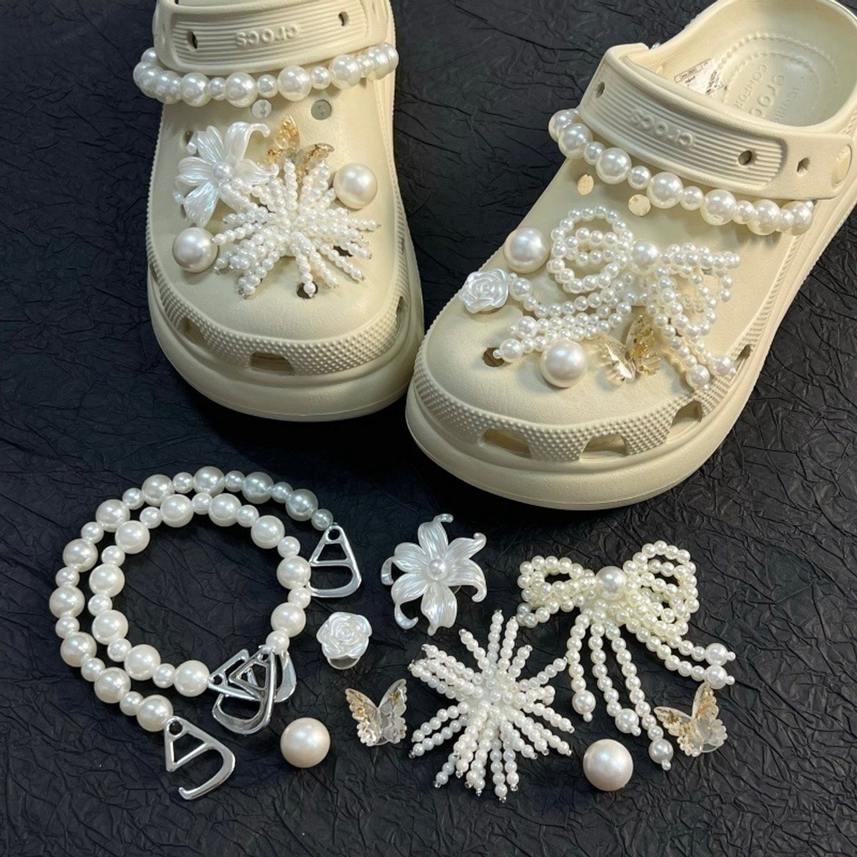 Schoenaccessoires-geschikt voor crocs charms- geschikt voor crocs pins- geschikt voor crocs Accessoires- geschikt voor Crocs Jibbitz-CJ-424 Moonlight Ballet Pearl Butterfly