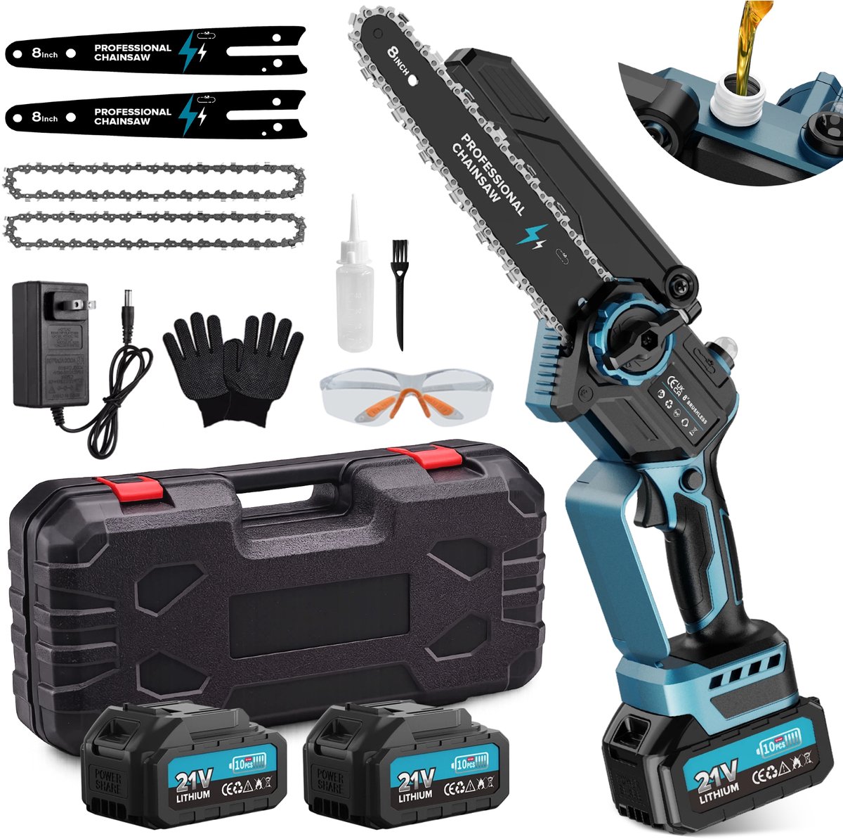 Rinoxar 8 Inch Mini Kettingzaag Accu 21V