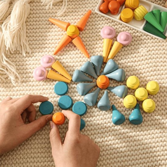81 Stuks Losse Onderdelen Speelmaterialen Houten Regenboog Stapelspeelgoed, Voorschoolse Leerzame Educatieve Vorm Sorteer Sensorische Speel Montessori Speelgoed — afbeelding 5