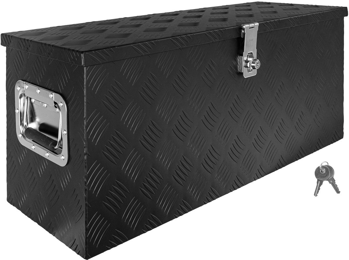 Disselkist zwart – aluminium gereedschapskist/opbergkist voor aanhanger of vrachtwagen, afsluitbaar