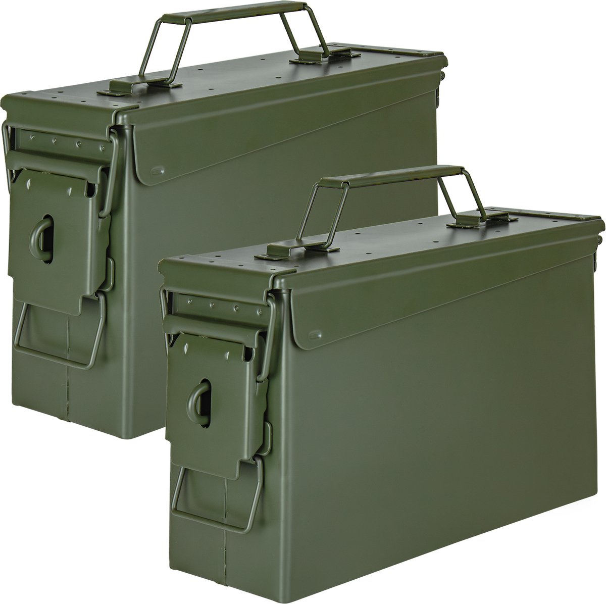 Trucky Set van 2 munitiekisten – Metalen opbergkisten met deksel – 28 x 10 x 18 cm – Legergroen metaal