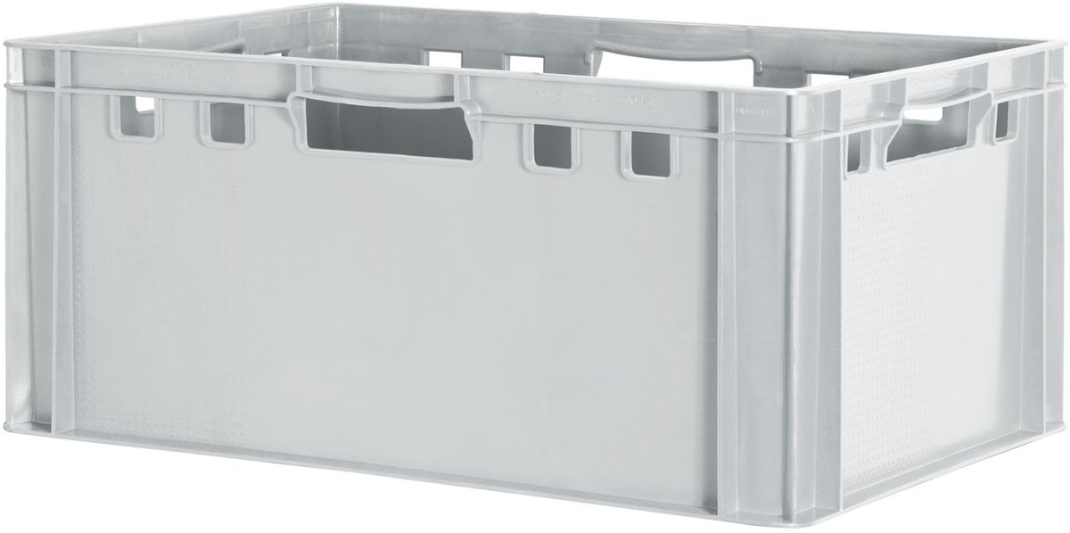 1 E3 Vleeskrat, Voedselveilige Eurobox, Slagerskist, Opbergdoos, Plastic Bak, Stapelbare Opbergkrat, 60 x 40 cm, Grijs, Kingpower