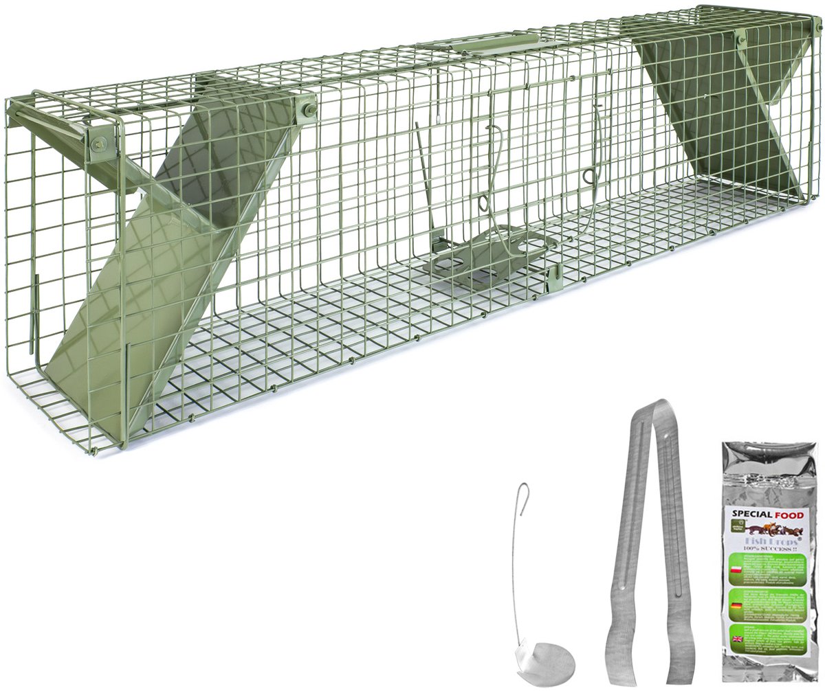 Levende val, groene draadval, marter, levende wezel, tuin, konijn, verplaatsingsval, huisaccessoire, rattenafweermiddel, zolderrattenval, 102 x 20 x 27 cm, Petigi