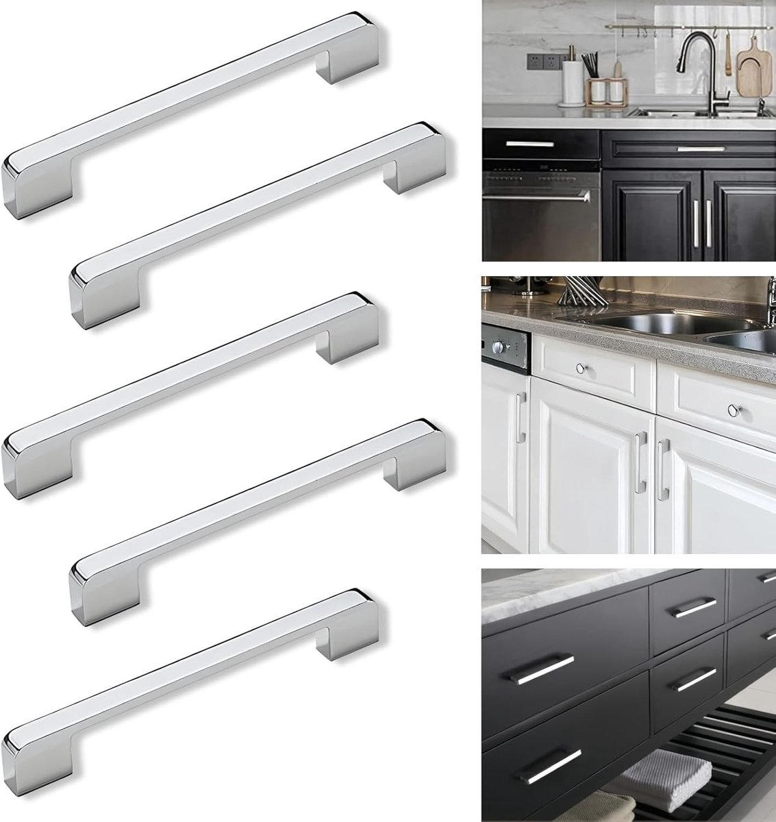 Moderne Deurgrepen voor Keuken en Meubels - 192mm Gaatjes, Verchroomd, Zink Legering, 5 Stuks