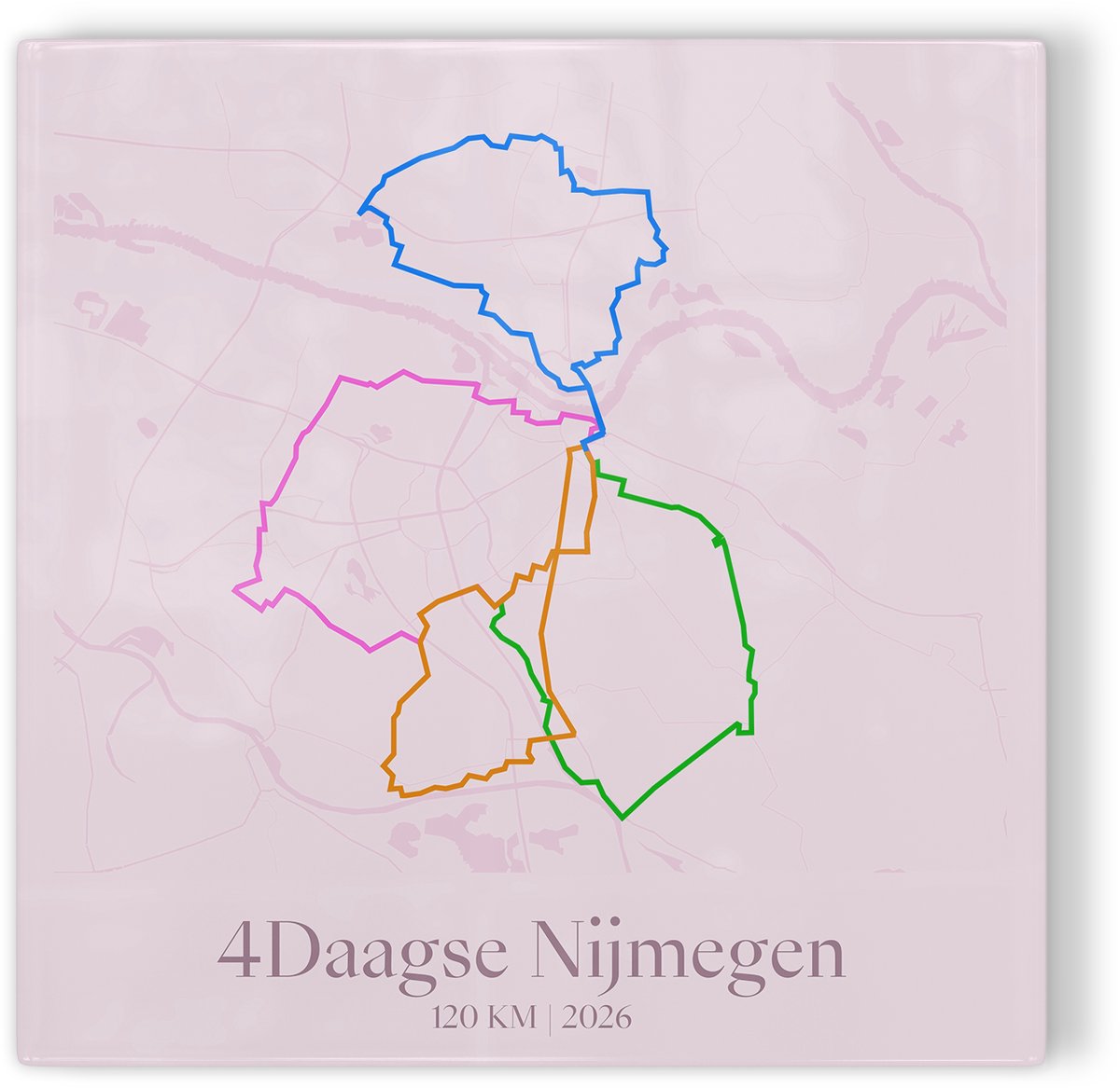 Tegeltje Vierdaagse Nijmegen 2026 Route 120 km - roze - 4Daagse wandelroute - cadeau Vierdaagse