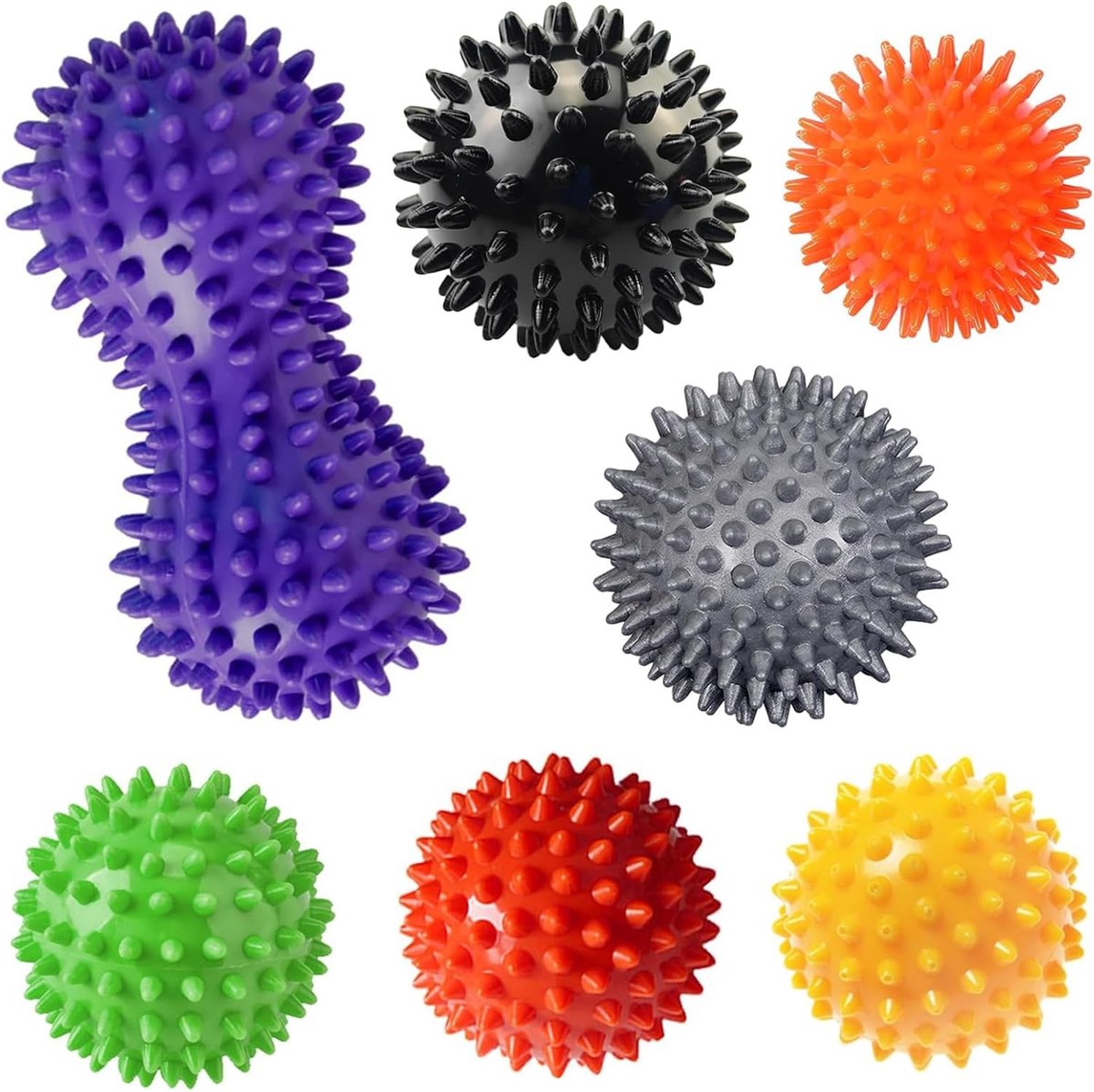 Set van 7 Massageballen met Stekels - PVC - Voor Spierontspanning en Herstel - Voor Thuis en Onderweg