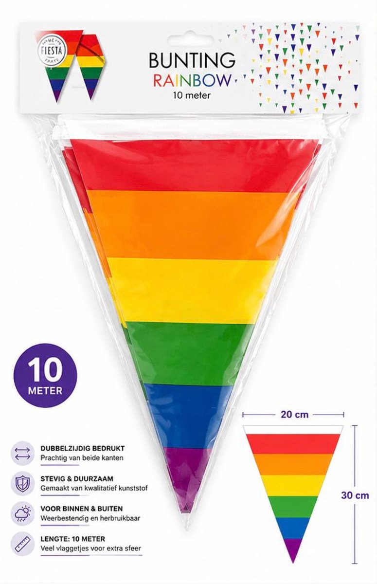We Fiesta Party – Regenboog Vlaggenlijn – 10 Meter – Dubbelzijdig Bedrukt – Pride Slinger – Festival – Vlaggetjes