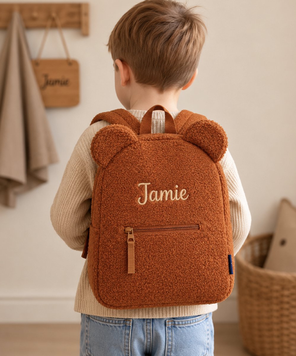Teddy rugtas bruin met naam geborduurd - prêt schooltas - peuter tas - BolleToet