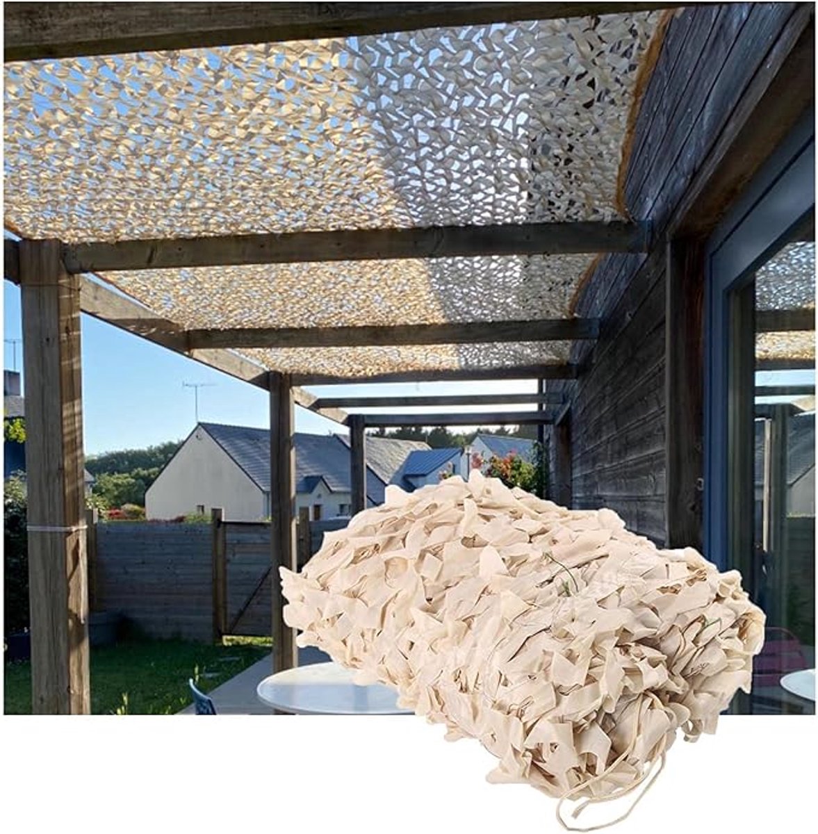 Camouflage zonneschermnet - Tuin Schaduwnet - Schaduwdoek - Camouflagenet - Camonet - Tuinnet - zonnescherm voor balkons, binnenplaatsen, daken, tenten - beige - 3 x 4 m