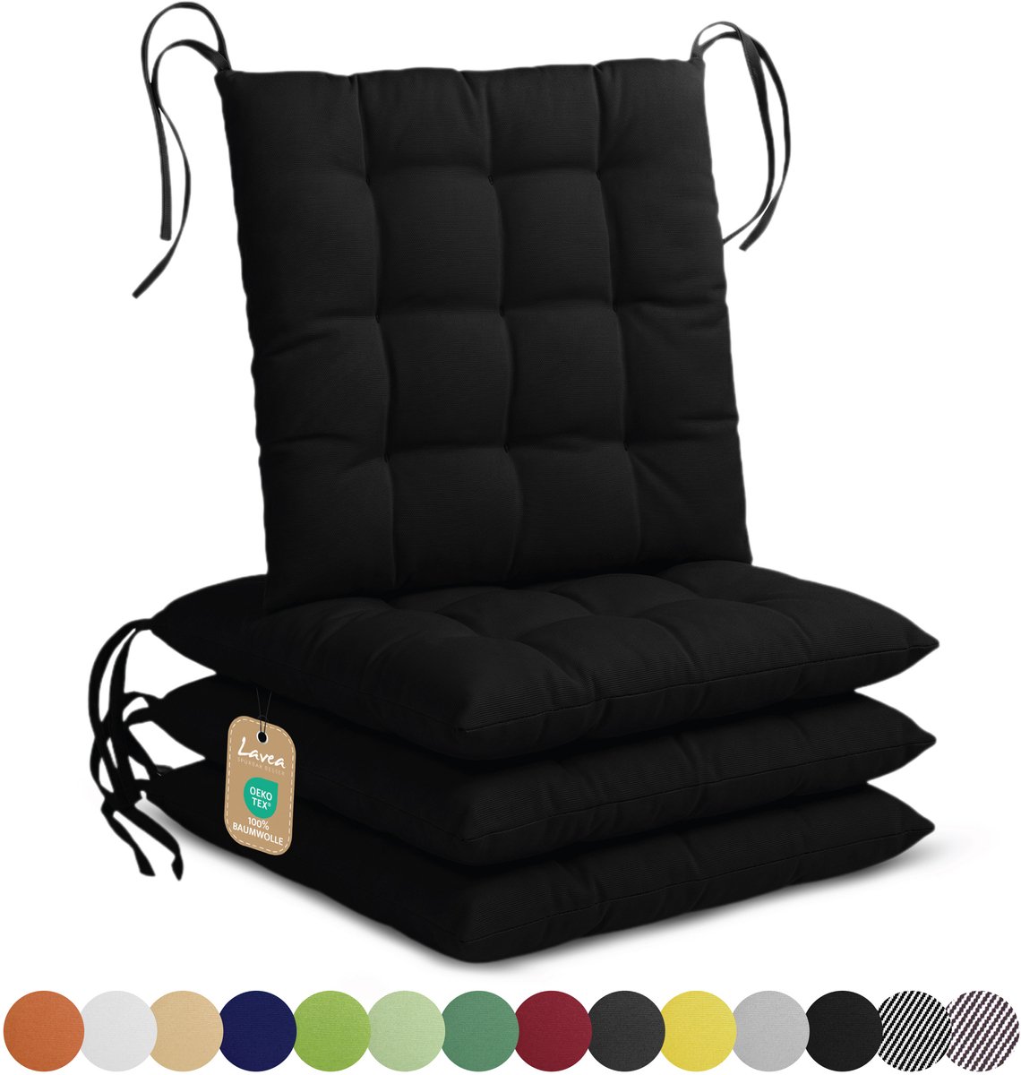 Lavea® Stoelkussens 40x40 cm, Set van 4 – Zitkussen & Stoelpads voor Binnen en Buiten – Comfortabel, Wasbaar en Duurzaam – Zwart