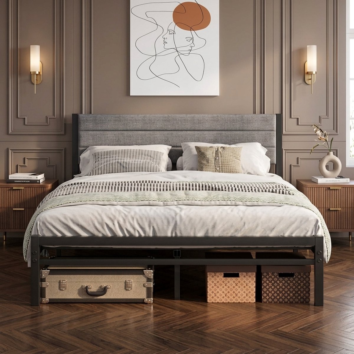 Luxe Gestoffeerd Metalen Bedframe 140x200 - 140x200 cm - Novihome