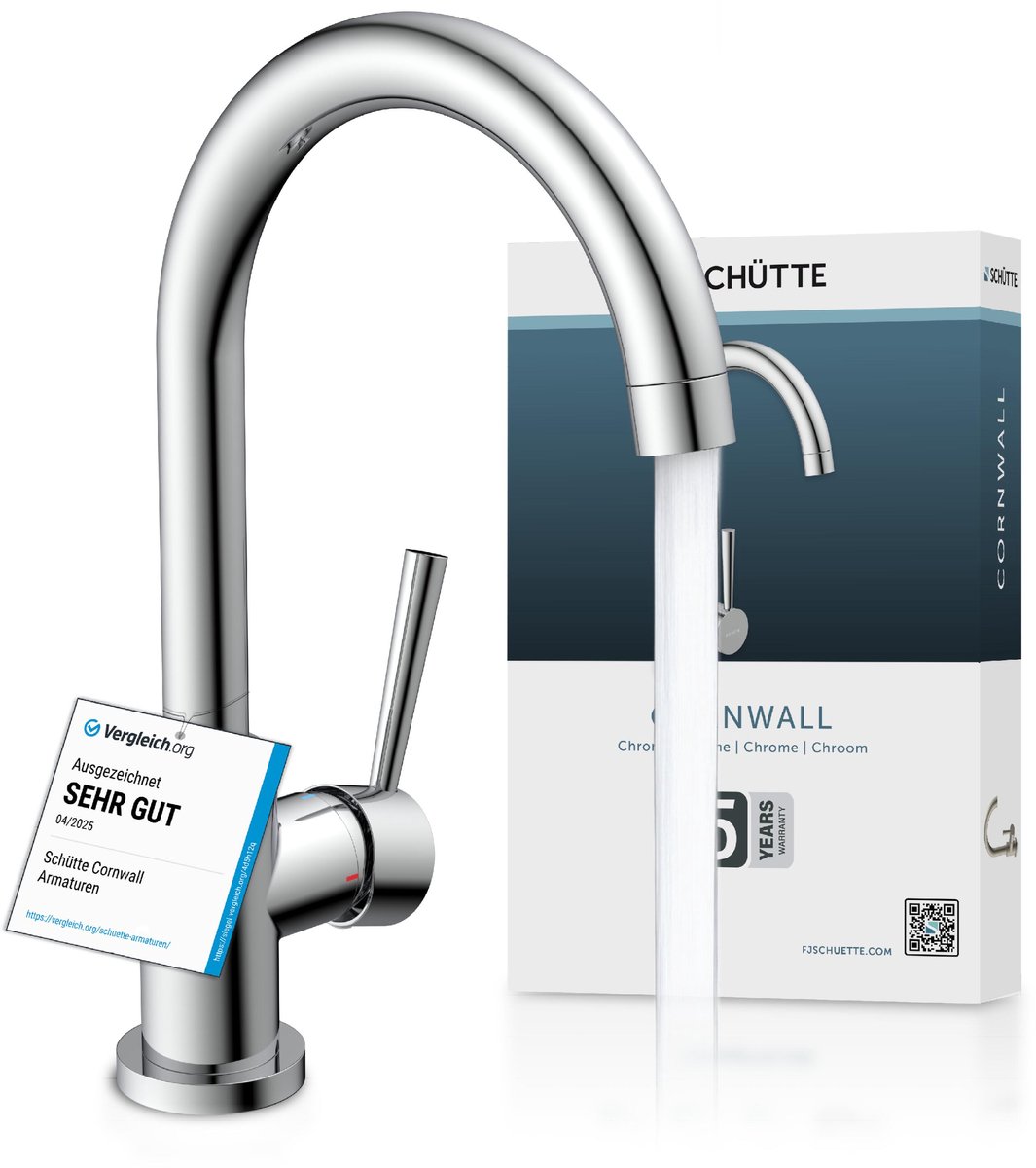 SCHÜTTE CORNWALL Design Keukenkraan - Mengkraan - Hoge, Draaibare Ronde Uitloop - Zijdelingse Greep - Chroom