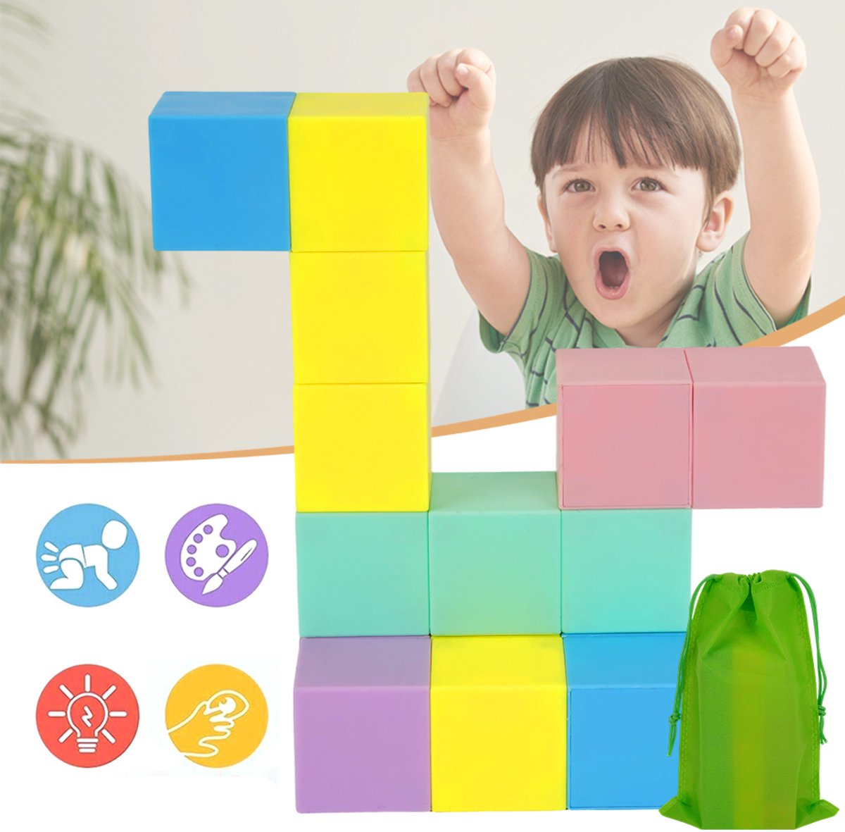 32-Delige Set Magnetische Blokken Met Draagtas - Stem-Leerspeelgoed Constructiespeelgoed 4 Kleuren - Veilig En Duurzaam Bouw 3D-Modellen - Ideaal Voor Peuters En Kinderen