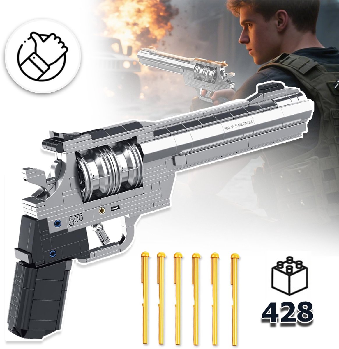 Realistische Revolver Bouwblokken - Schaal 1:1 Met Schietmechanisme - Verzamelobject Ideaal Cadeau Voor Wapenliefhebbers