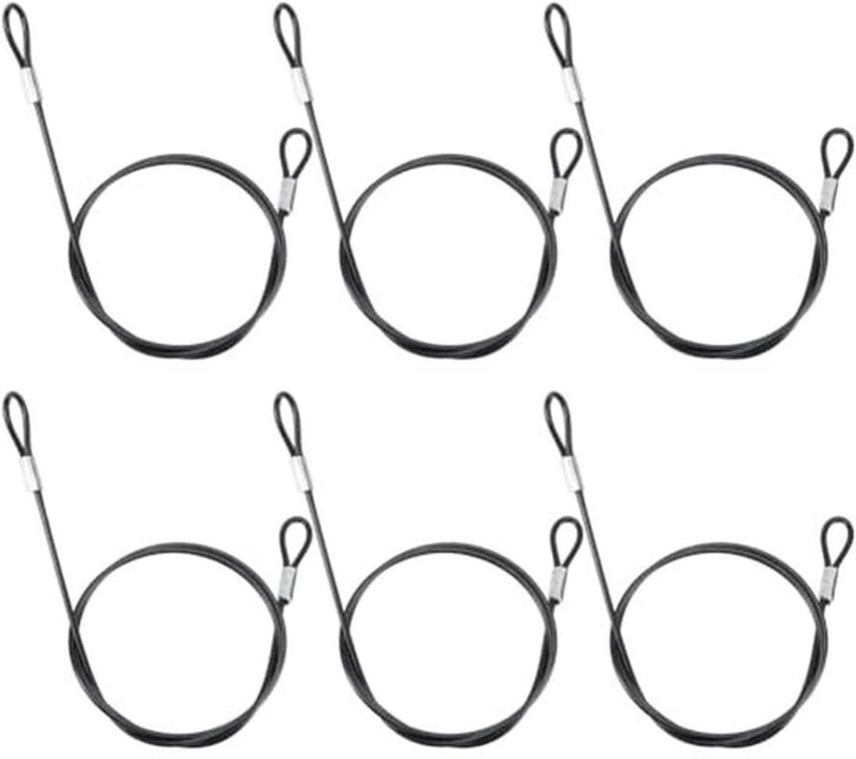 6 stuks 60 cm roestvrijstalen staaldraad met dubbele lus, kabelhouder, riem, zwarte veiligheidsgordel, ijzeren veiligheidskabel, bagageslot, kabel voor kettingslot