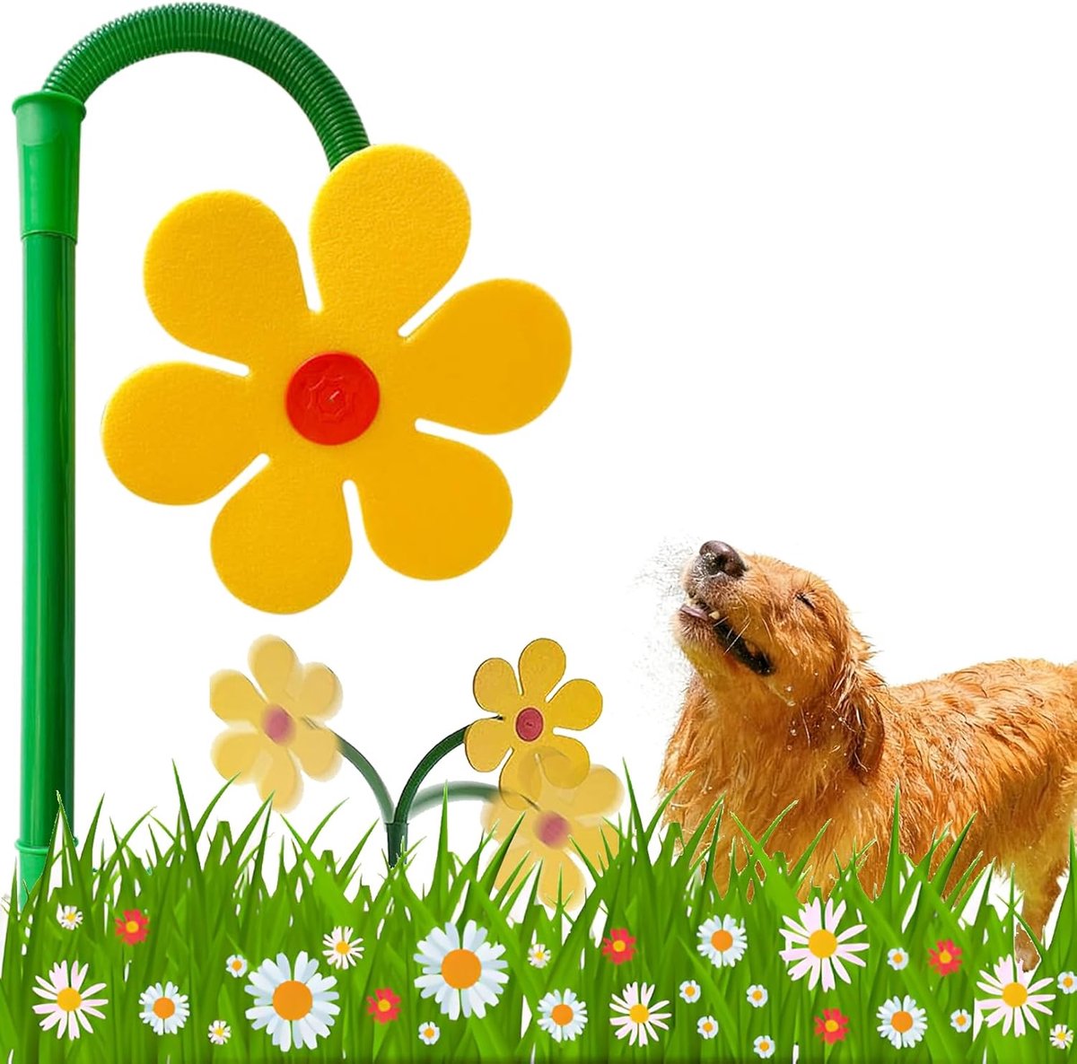 Draaiende Daisy Sproeier - 360° Roterende Water Sproeier voor Gazon & Tuin - Zonnebloem Watersproeier voor Honden & Buitenplezier - Geel - 1 Stuk