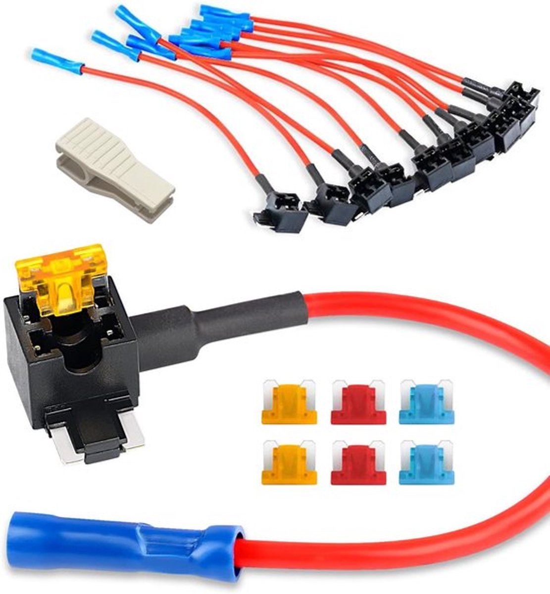 10 stuks 12-24V Low Profile Mini Auto Add-a-Circuit Fuse TAP Adapter APS ATT Blade Fuse Set voor Auto's Vrachtwagens Botens met 5/10/15Amp Fuse