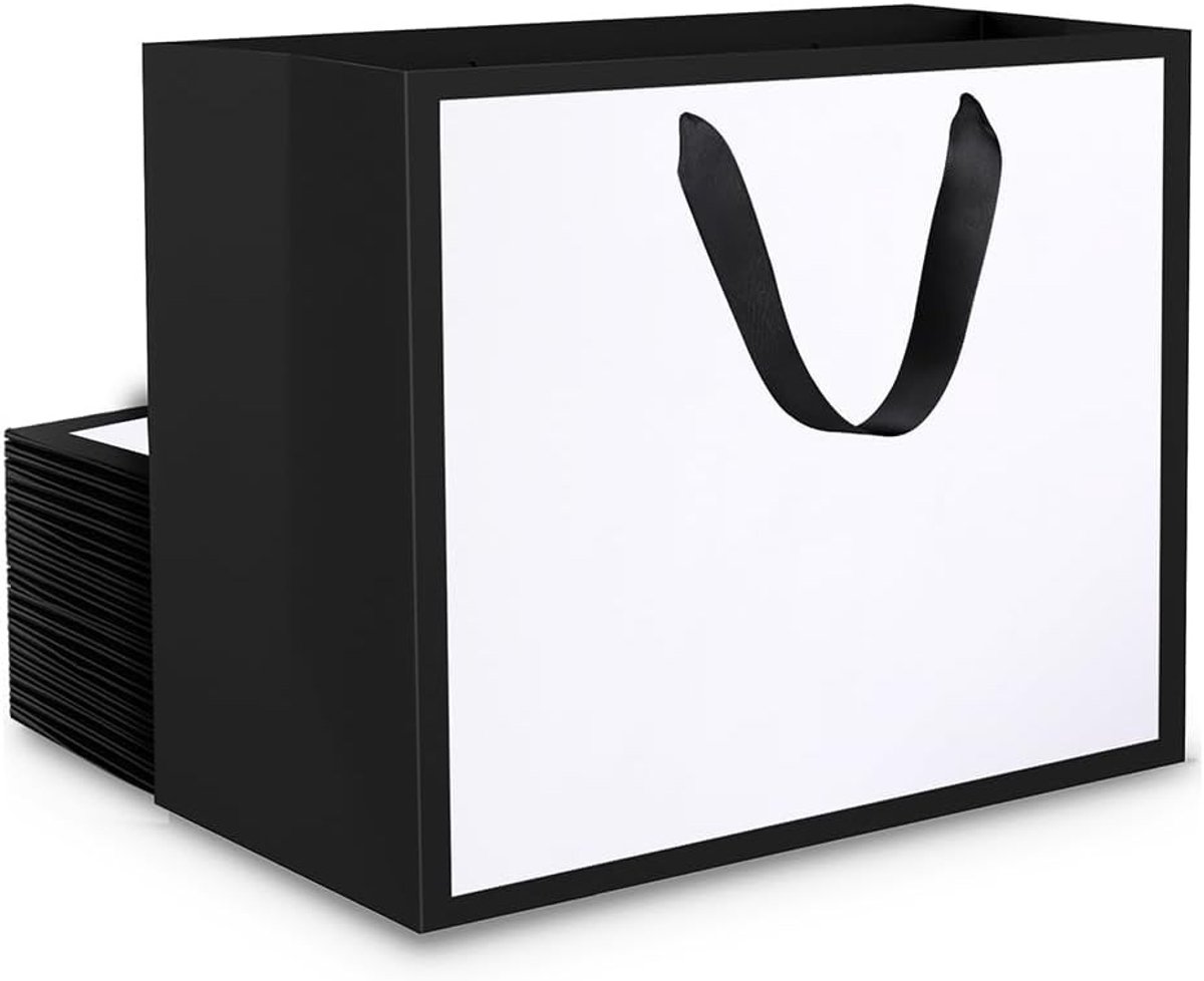 Kraft Papieren Draagtassen Wit en Zwart - 20 Stuks Cadeautassen S 22x10x18cm - Stevige 230GSM Papieren Tassen met Handvat voor Verjaardagen en Bruiloften