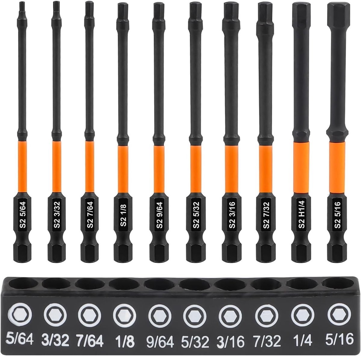 Complete 10-delige inbussleutelset met lange 100 mm magnetische kop en hex bit set voor precisiewerk