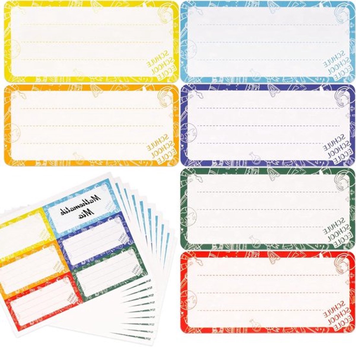 Zelfklevende naamstickers en etiketten voor schoolkinderen, geschikt voor boeken en schoolspullen, eenvoudig te beschrijven en duurzaam in gebruik