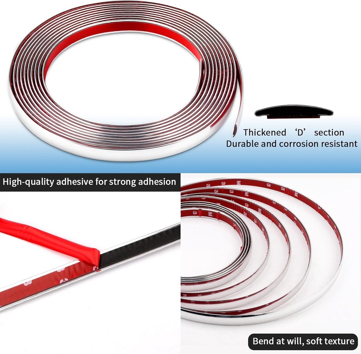 Decoratieve Zelfklevende Mouldings 21mm x 5m voor Wand, Raam en Auto - Veelzijdige Zilverkleurige Lijsten voor Buiten en Binnengebruik