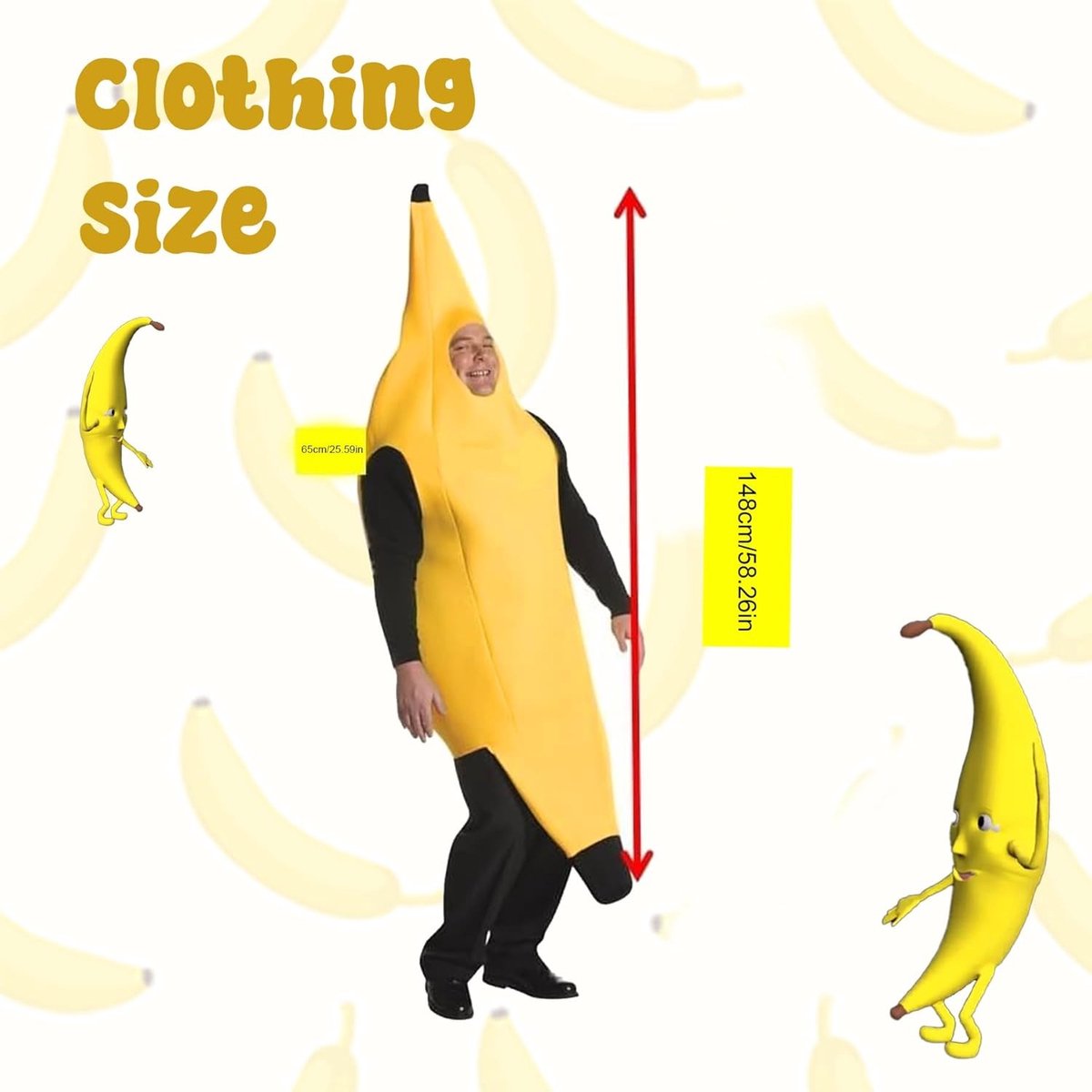 Grappig Bananen Kostuum voor Volwassenen 65 x 148 cm - Perfect voor Carnaval, Vrijgezellenfeest en Cosplay