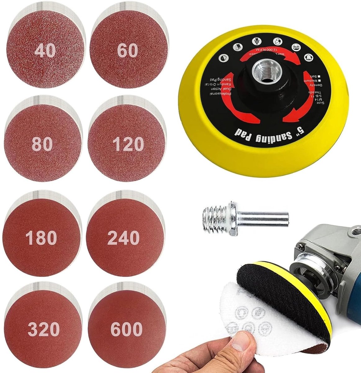 Complete Set van 125 mm Schuur- en Slijpschijven voor Polijsten van Auto, Metaal en Hout