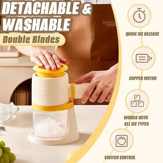 IJsblokjesmachine - ijsscheerapparaat - IJsblokjesmaker - thuis mini ijsblokjesmachine - multifunctioneel - draagbaar - Compact - Voor Thuis, Feest, Auto, Camping en Kantoor - geel — afbeelding 4