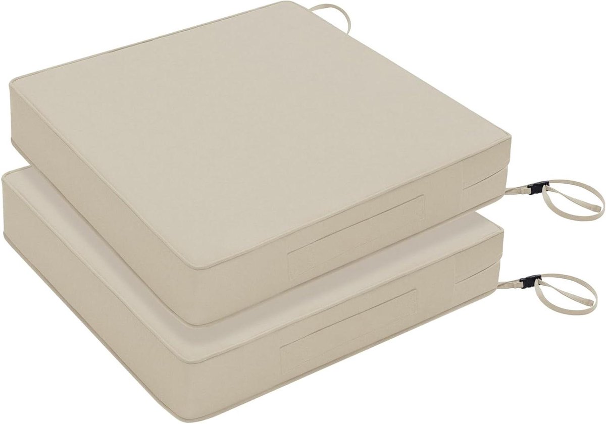 Terrasstoelkussen - Buitenkussens Set - Comfortabel Zitten - Waterdichte Hoes - 47 x 45 cm - Beige
