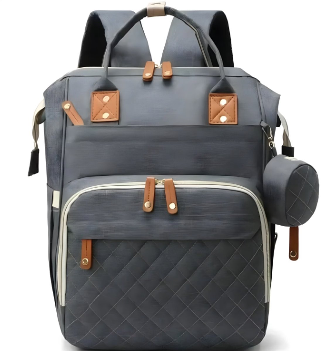 Verzorgingstas Rugtas - Trendy Luiertas met Brede Opening & Cognac Details - Baby Rugzak Heren & Dames - Grijs