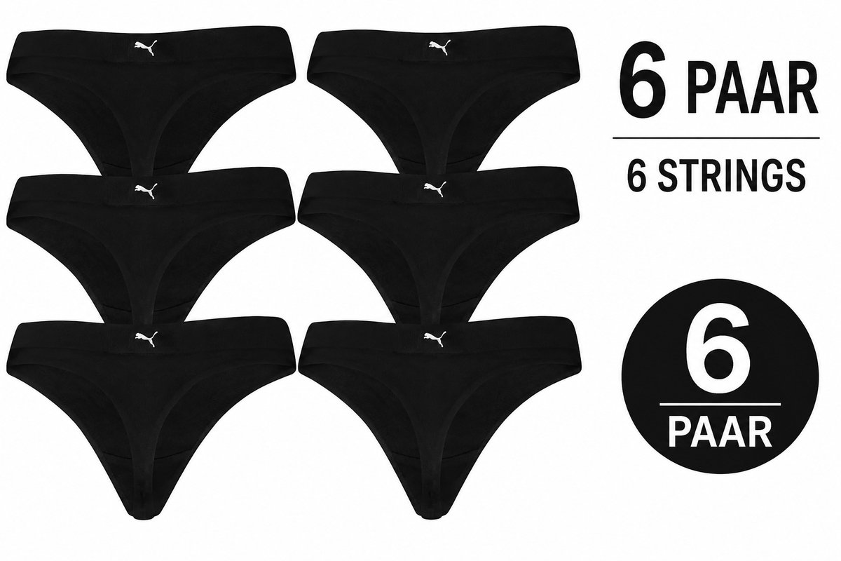 Puma Naadloze Sport String Strings 6 Pack Dames Zwart