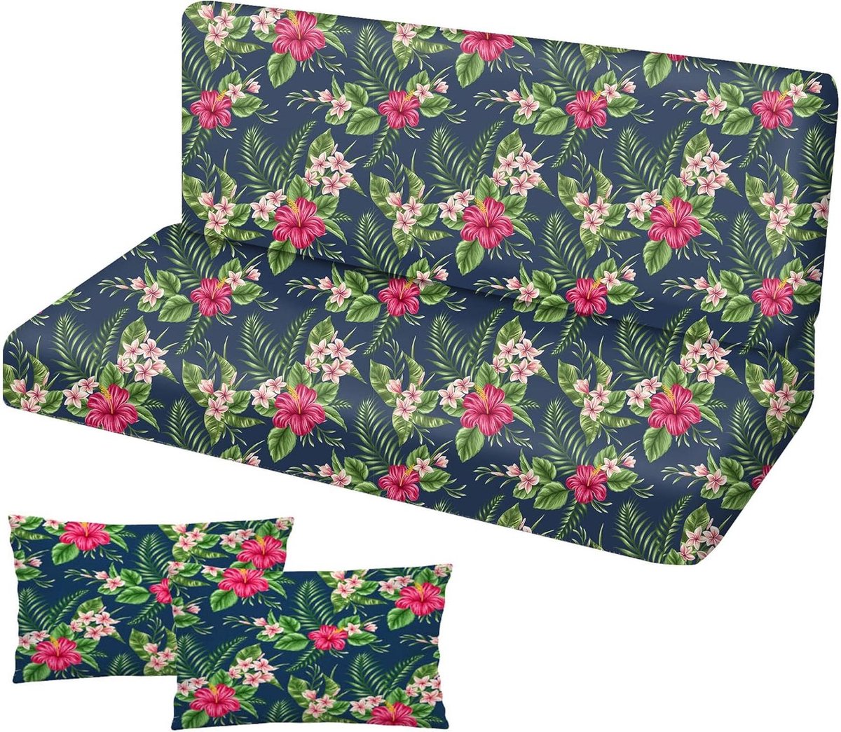 Tuinkussen Set - Bankkussen Outdoor - Comfortabel Zitten - Waterafstotend Stof - 185x50x50x10 cm - Palm Donker
