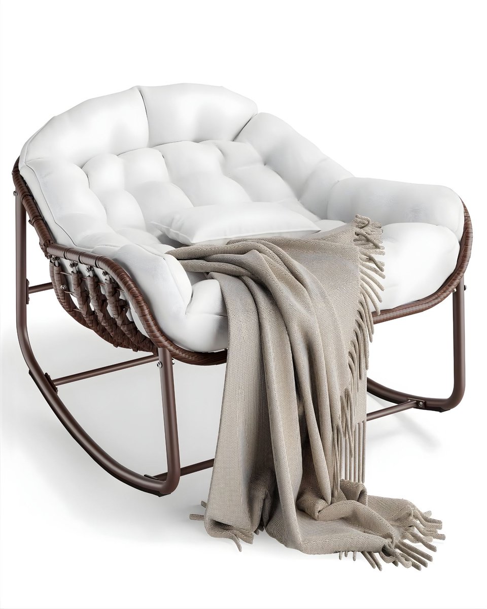 Schommelstoel - Rotan Lounge Stoel met Dik Kussen, Moderne Egg Chair Stijl - voor tuin, balkon en woonkamer - Rotan en Metaal