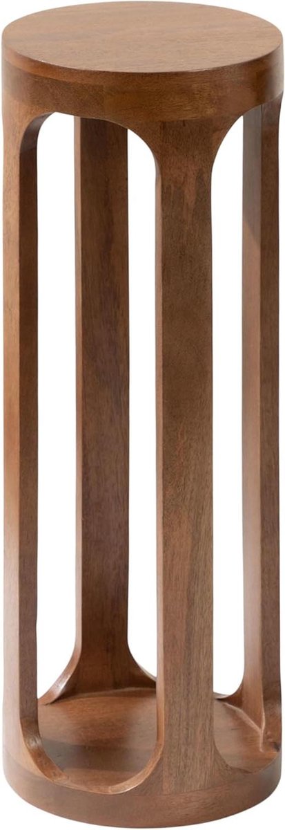 Houten bijzettafel - Ronde tafel Accenttafel - Drankjes serveren - Lattenhouten design - 8 x 23 inch - Walnootbruin