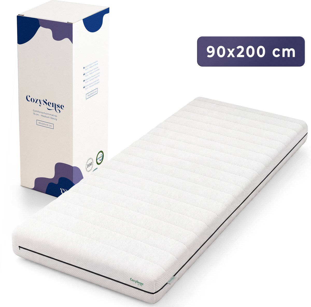CozySense® Basic Matras 90x200 cm – Eenpersoons – CertiPUR-US® PU-schuim – OEKO-TEX® Afneembare Hoes – 13 cm Dik – Medium