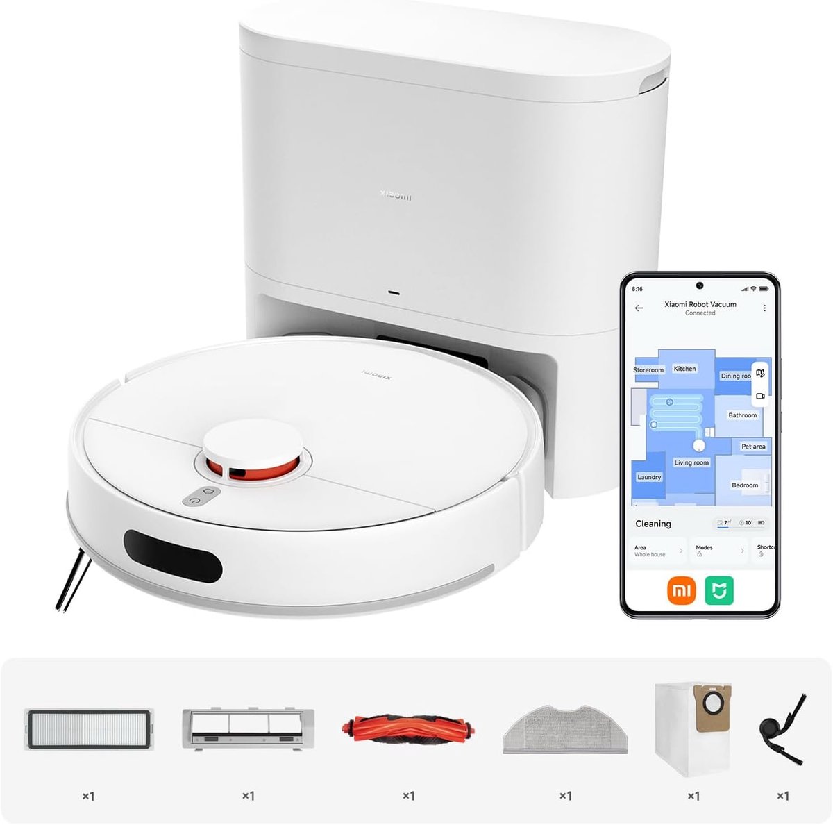 Xiaomi Robot Vacuum H40 – Robotstofzuiger met Automatisch Leegstation – 10000Pa Zuigkracht – LDS Lasernavigatie – Anti-klit Borstel – Slimme Kaartnavigatie – 180 min Accuduur – App & Spraakbediening