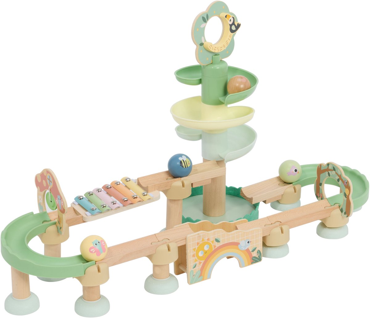 Sunny Houten Knikkerbaan - Pastel Groen – Ballenbaan met Xylofoon – Montessori Speelgoed – Motoriek Speelgoed voor Peuters – FSC Hout – Vanaf 1,5 Jaar