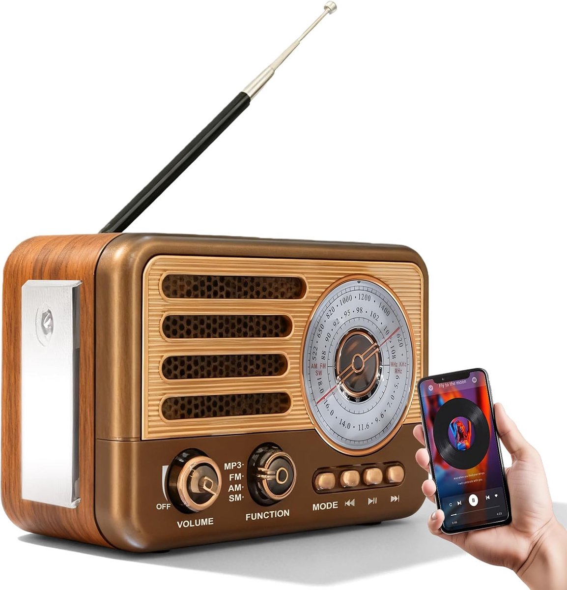 Retro-radio met Bluetooth – vintage transistor – kleine AM/FM/SW-radio – ondersteunt USB/TF/Aux-MP3-afspelen – oplaadbaar – voor thuis, kantoor, buiten.L
